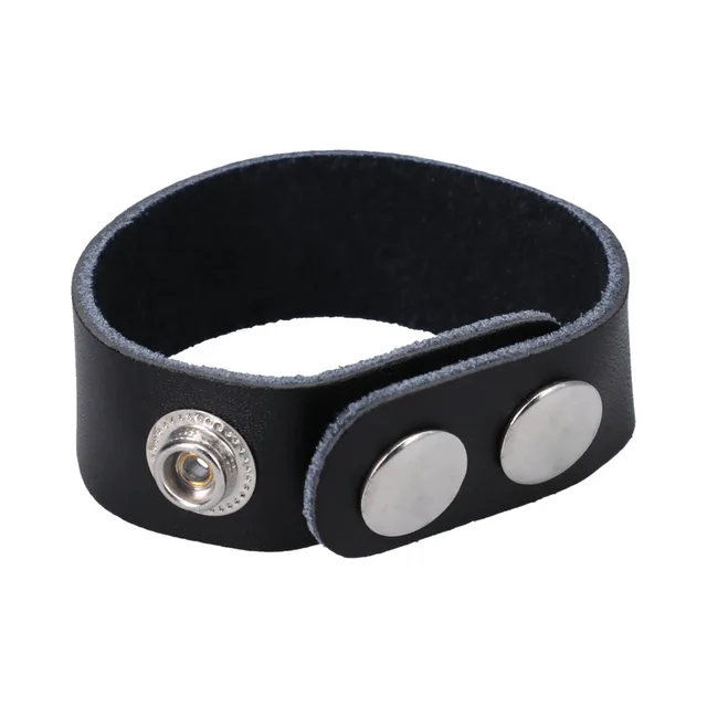 Rock Solid Black Leather Three-Snap Ring closed loop three-quarter view