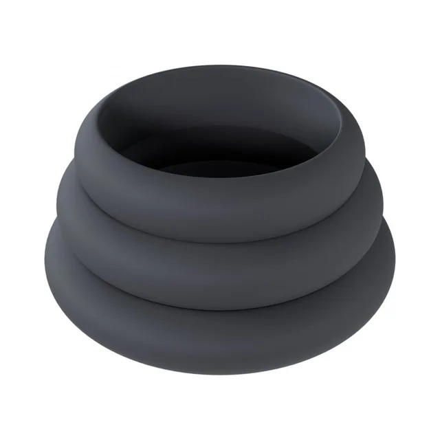 Three black LEVELZ Wide-O silicone rings nested by size