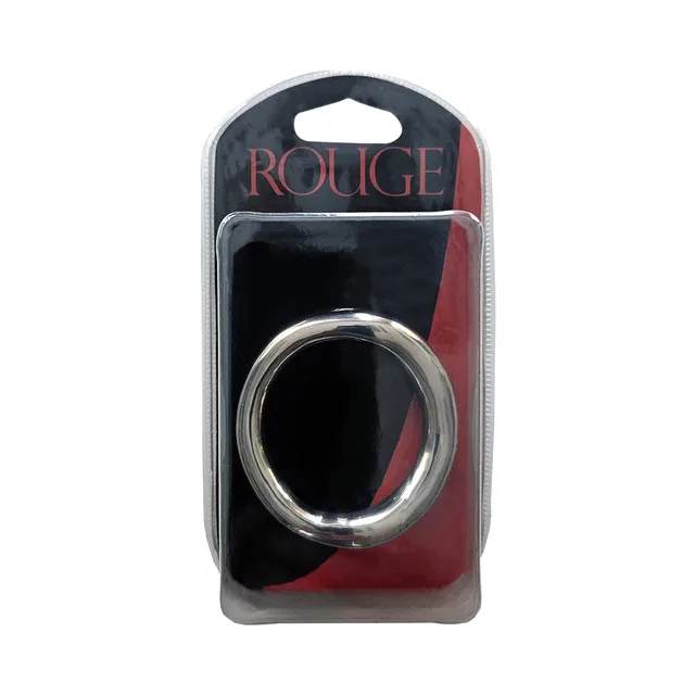 Rouge ergonomic stainless steel cock ring in black-and-red blister pack