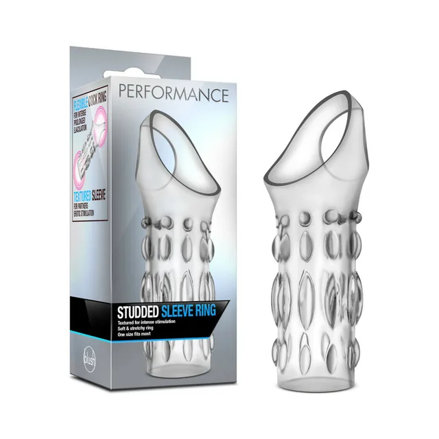Blush Performance Clear Studded Sleeve Ring beside silver retail carton