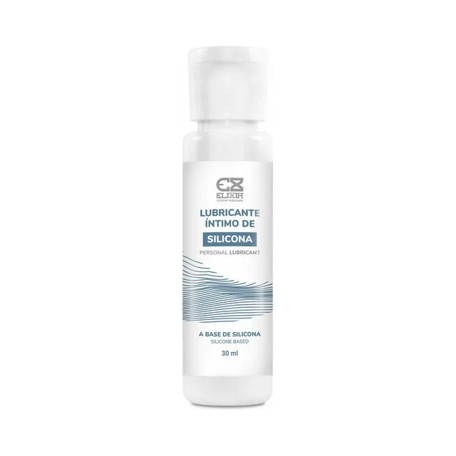 Elixir Silicone Personal Lubricant 30 ml front view of white cylindrical bottle