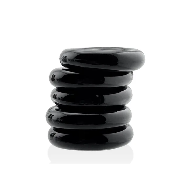 Hunkyjunk Jacker 5-Stack Five-Pack Tube Super-Strong Cockrings Black