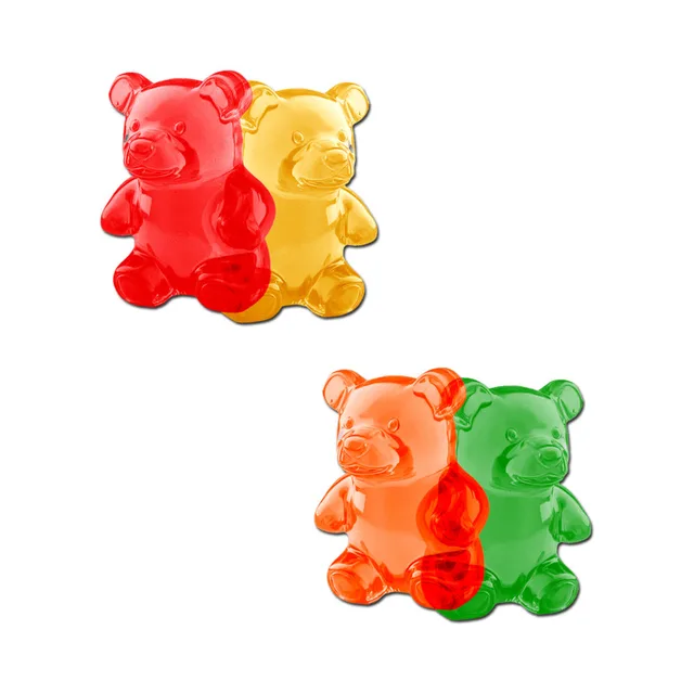 Pastease multicolor gummy bear breast pasties two glossy pairs in red, yellow, orange and green