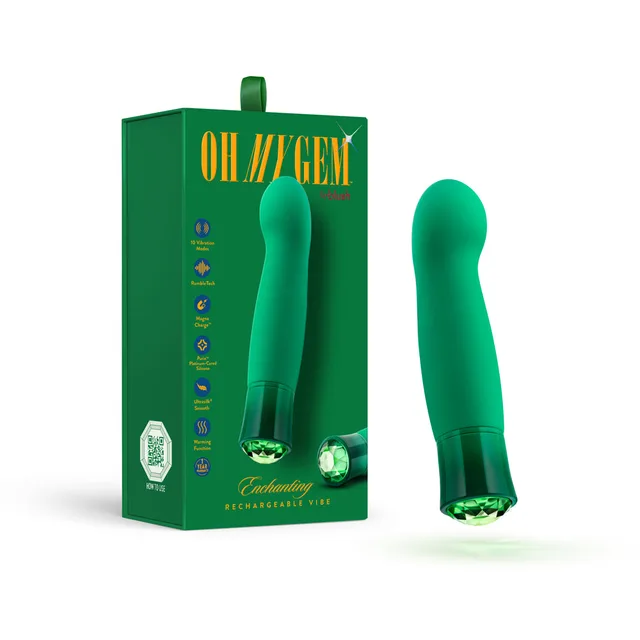 emerald-green Oh My Gem Enchanting vibrator with green retail box