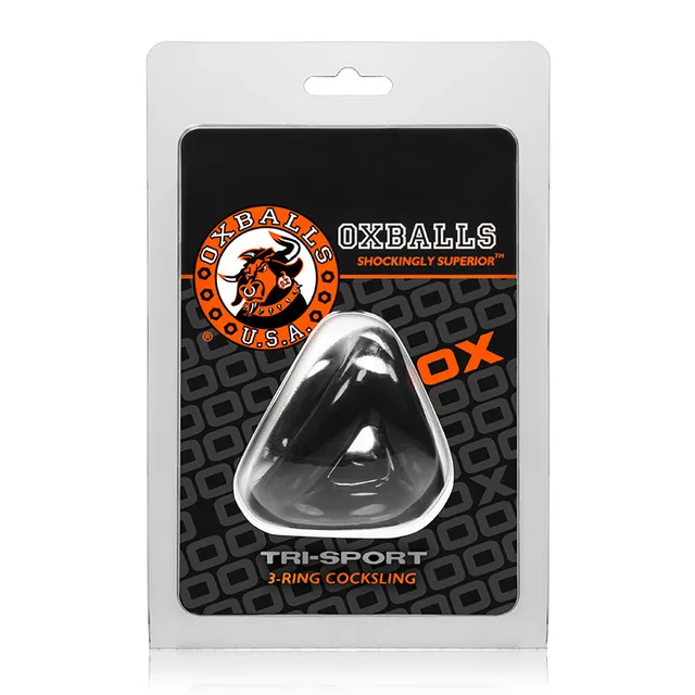 OxBalls Tri-Sport Black TPE Sling in hanging package