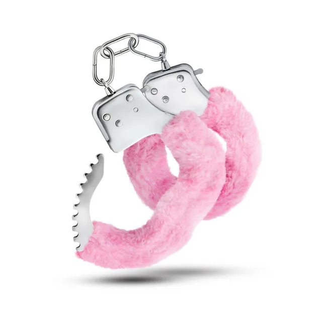 Blush Temptasia Pink Faux-Fur Cuffs angled linked cuffs