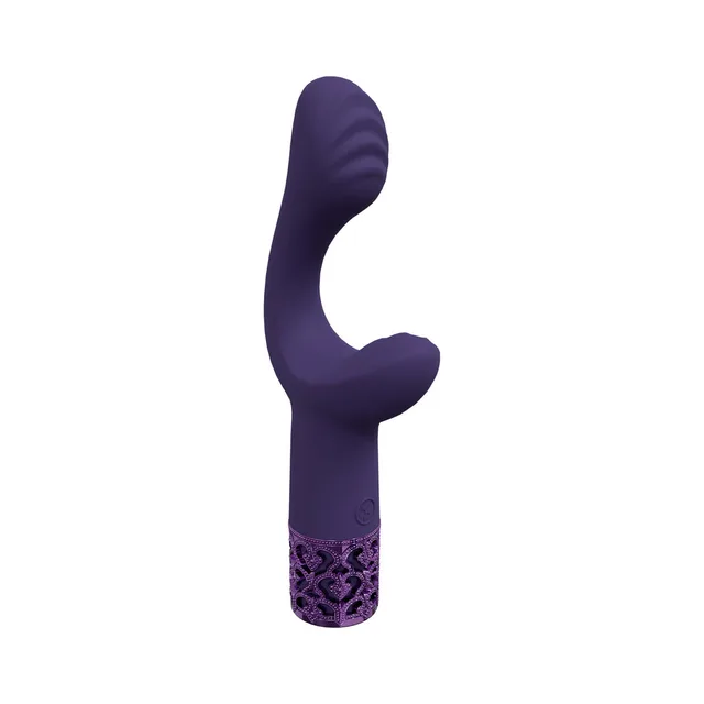 purple Royal Gems Majestic vibrator with curved split tip and patterned base