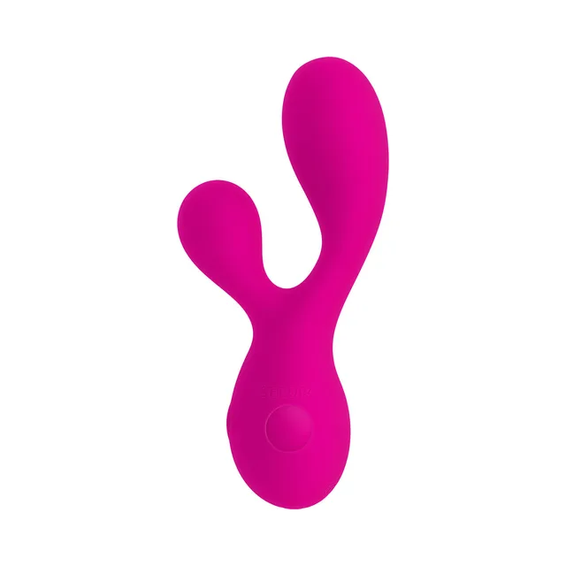 Selopa My Buddy bright pink floppy mini dual vibrator front view of the Y-shaped body and two rounded arms