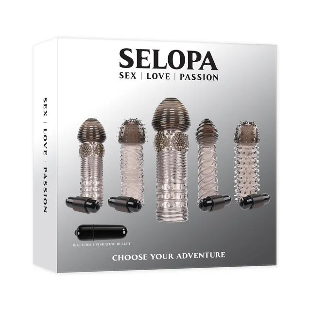 Selopa Choose Your Adventure box with five sleeves and black bullet