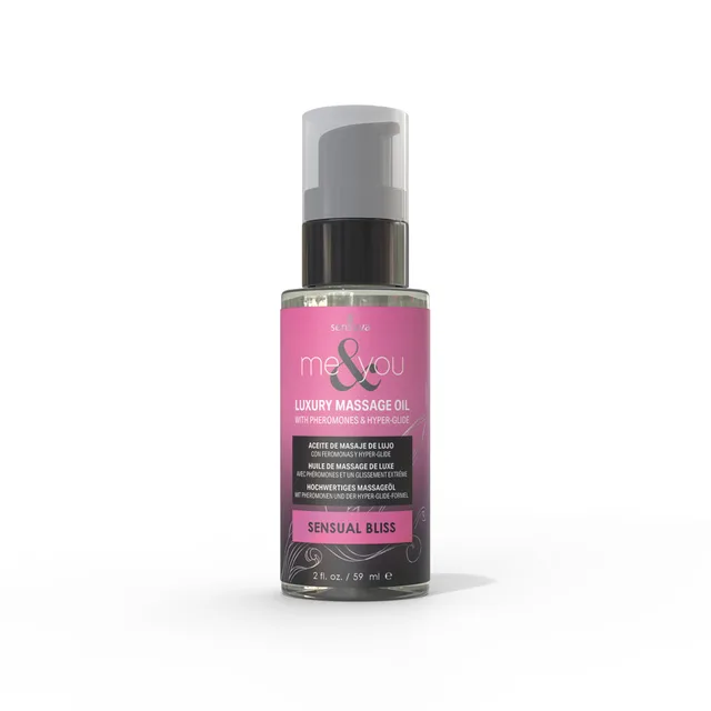 Sensuva Me and You Sensual Bliss massage oil in pink pump bottle