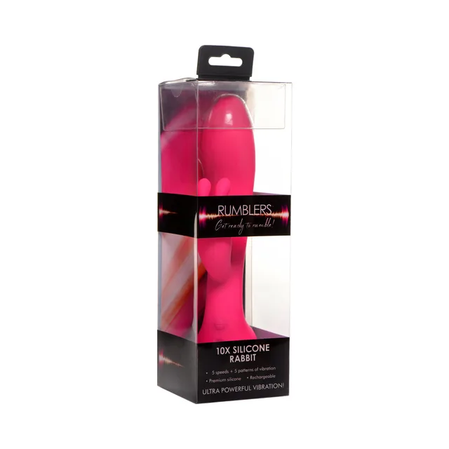 Hot-pink Rumblers 10X rabbit silicone vibrator in clear retail box