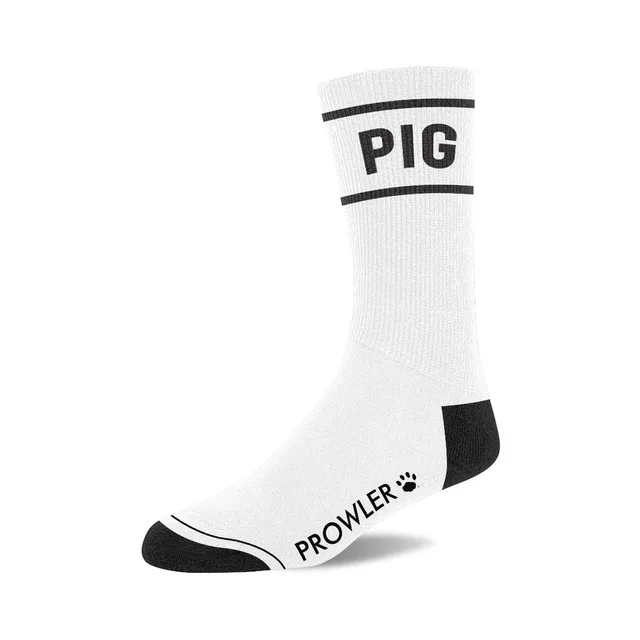 Single Pig white crew sock with black heel and toe