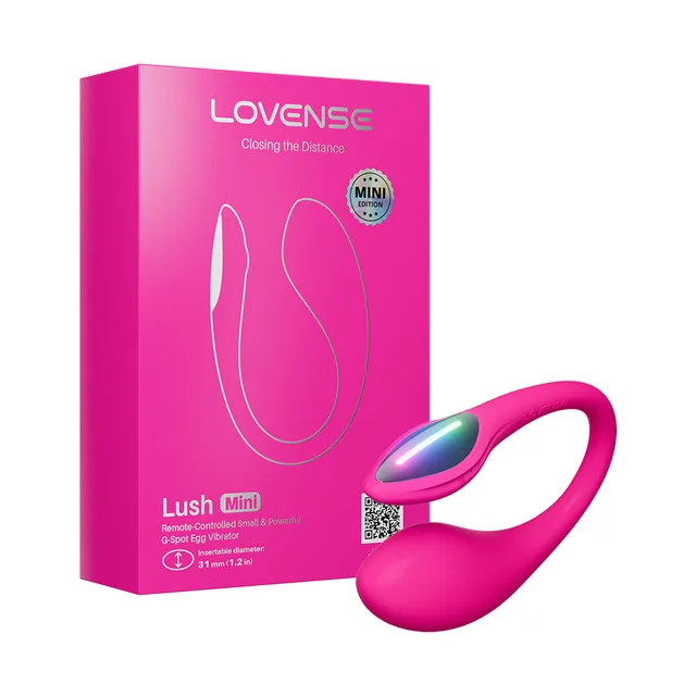 Pink Lovense Lush Mini beside magenta retail box