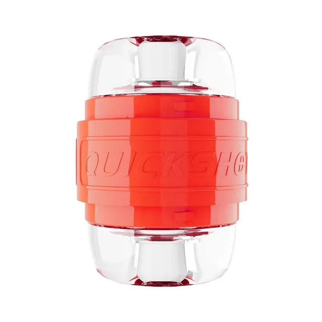 Front view of clear Quickshot cylinder with wide red center grip