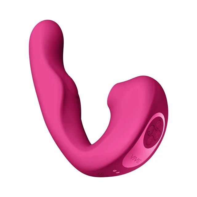Three-quarter view of pink VIVE ZAKI with curved shaft and pulse-wave arm