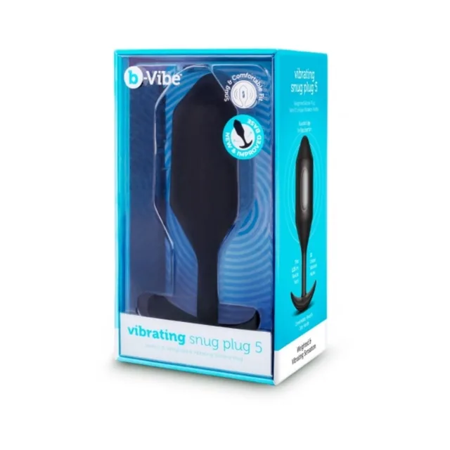 Black b-Vibe Snug Plug 5 inside bright blue retail box