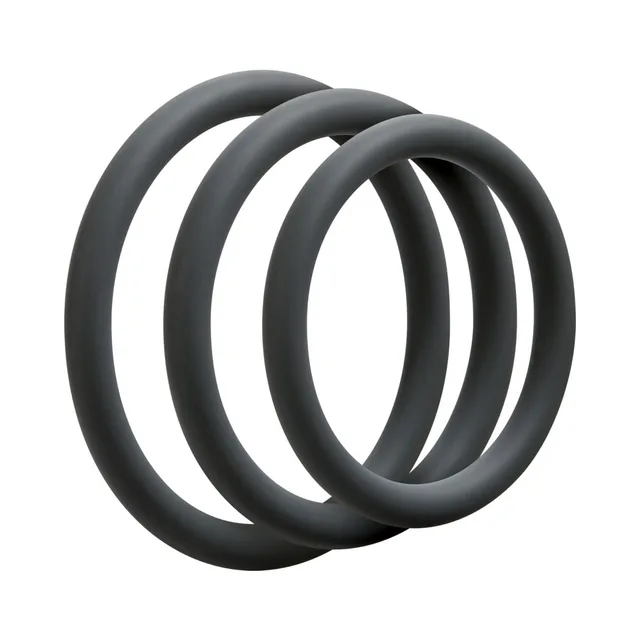 Doc Johnson OptiMALE Thin Ring Set three loose slate rings in graduated sizes