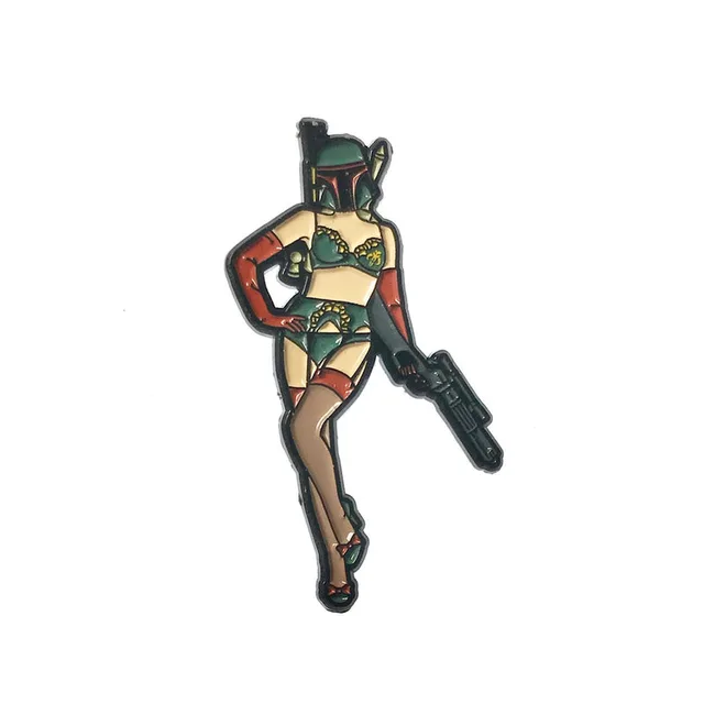 Miss Hunter enamel pin with helmet, green-brown outfit and black boots