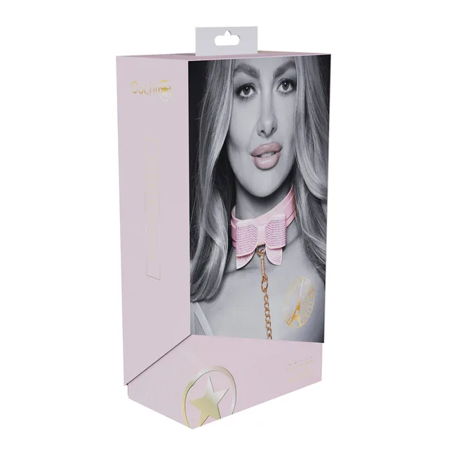 pink Paris Collection collar and gold leash pictured on pale pink box
