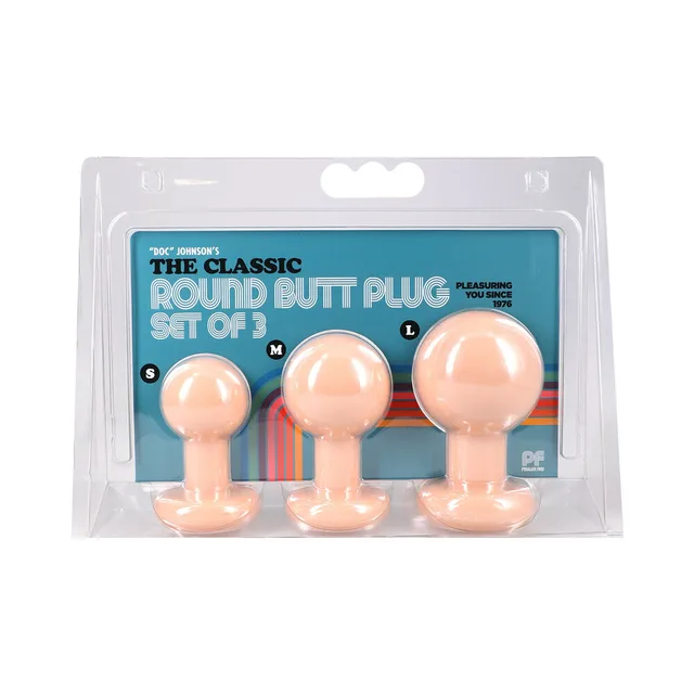 Doc Johnson Classic Round cream three-piece plug set front retail package
