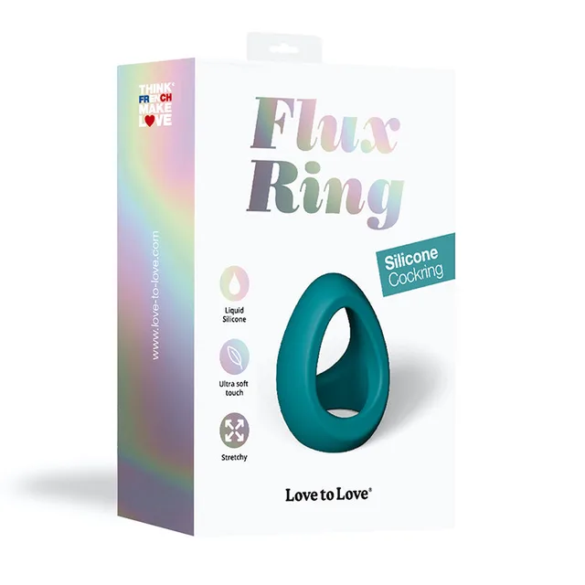 Teal Lovely Planet Flux Ring double C-ring beside white retail box