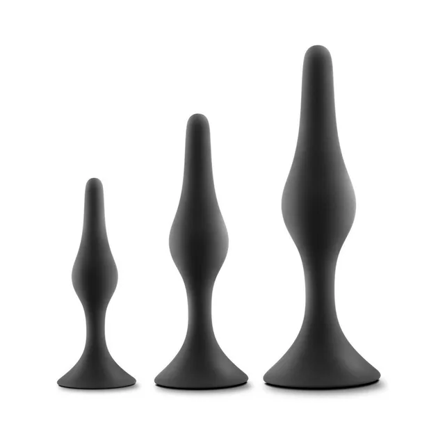 Blush Luxe black three-piece plug kit upright lineup in small medium and large sizes