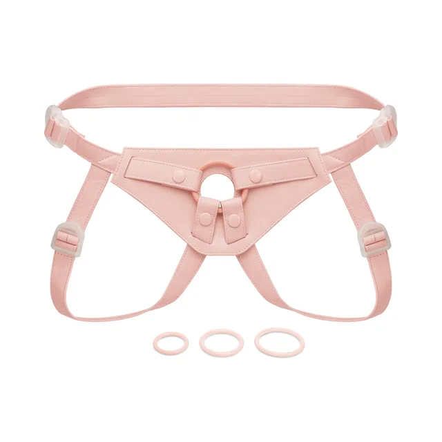Together Toy NudeFit FlexCurv pale beige strap-on harness laid flat with three rings
