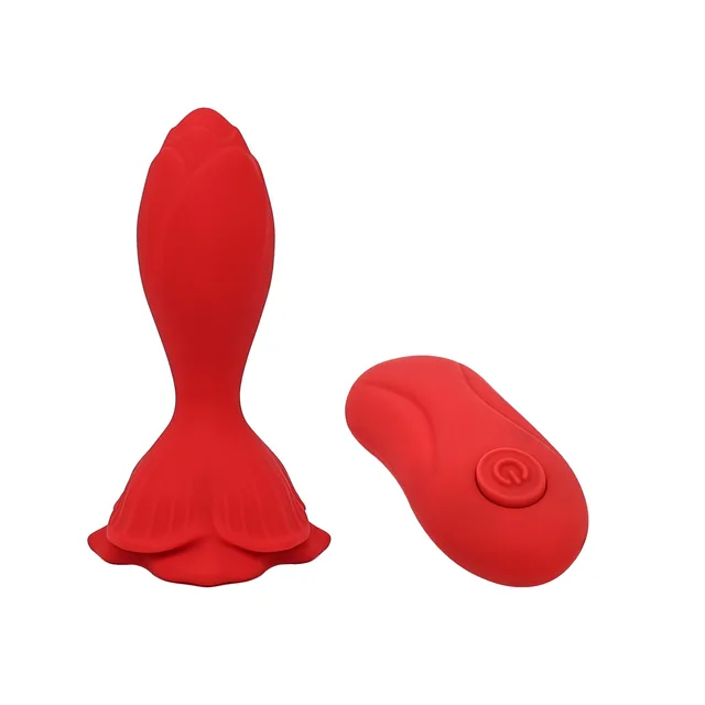 Adam and Eve Rosebud red plug upright view of tapered body and flower base