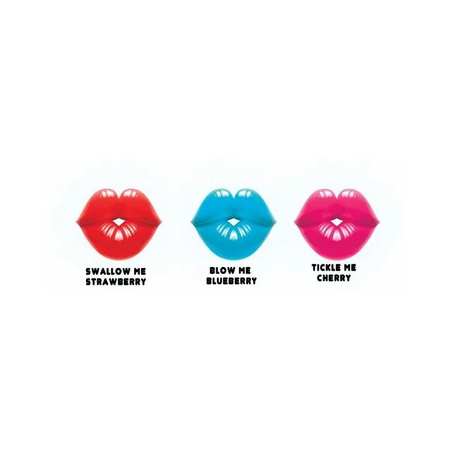 Dick Lips Assorted Gummy Rings red blue and pink lip-shaped gummy rings