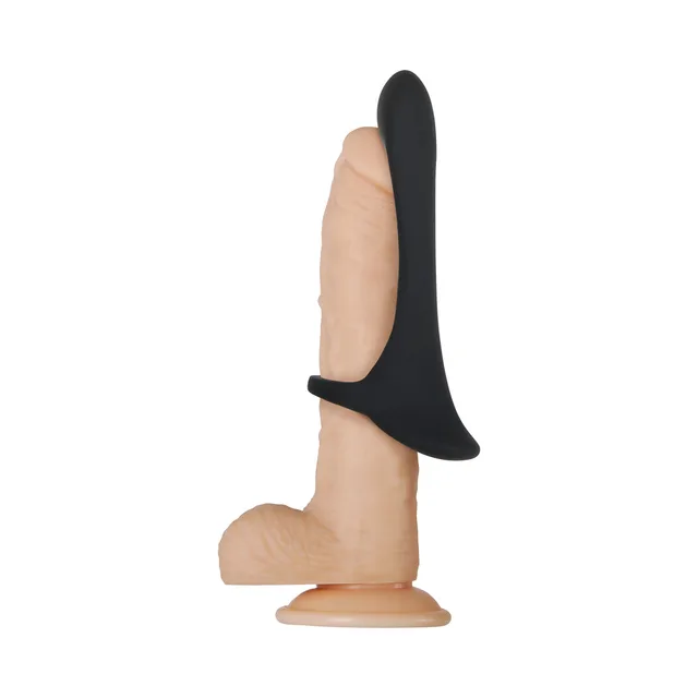 Cock Armor black sheath fitted along beige shaft model left view