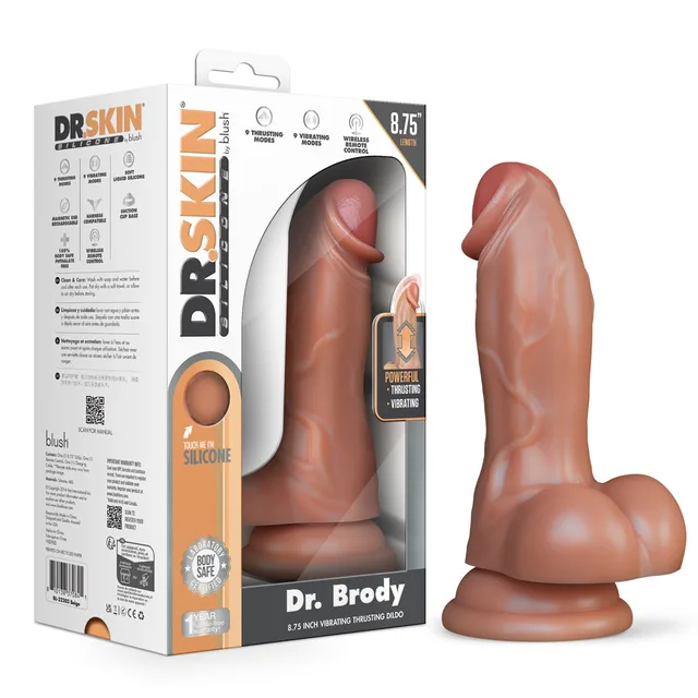 Beige Dr. Skin Dr. Brody dildo standing beside white window box