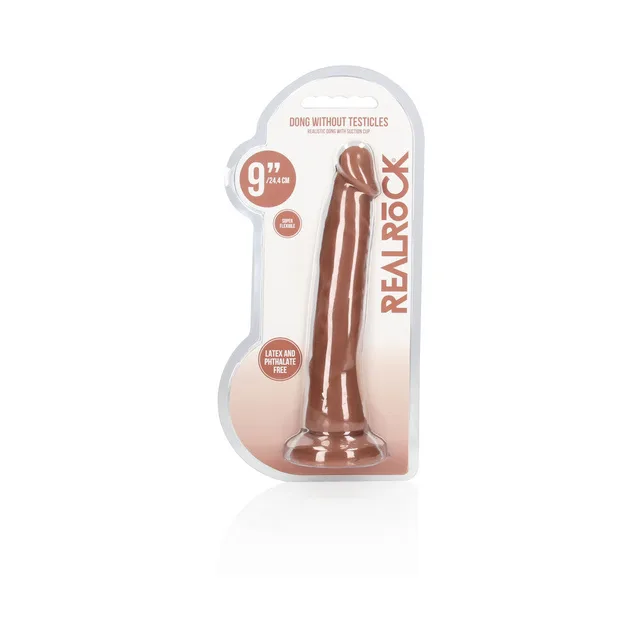 Tan RealRock nine-inch suction dildo in clear retail pack