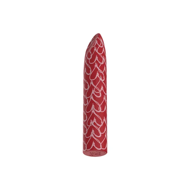 Luv Inc HB82 red heart-pattern bullet vibrator upright tapered-tip view
