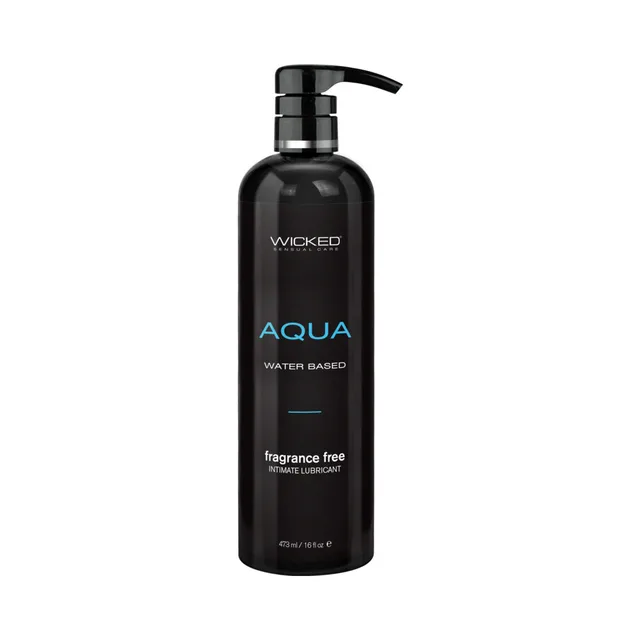 Wicked Aqua 16-ounce black pump bottle with blue water-based label