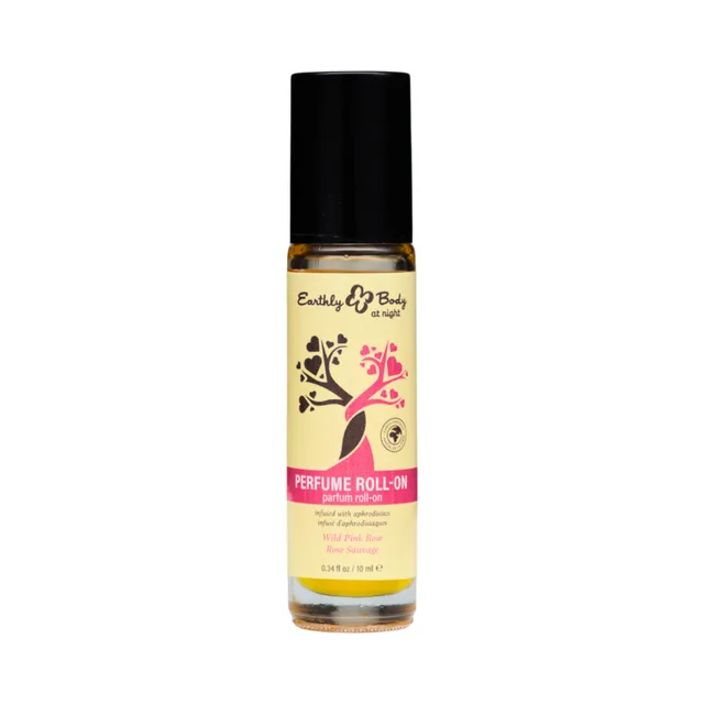 Earthly Body Wild Pink Rose roll-on perfume bottle with pink floral label