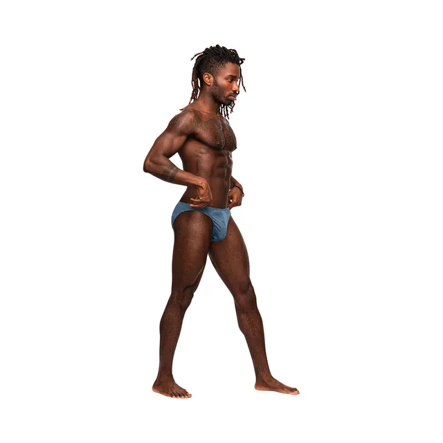 Front view of blue Male Power Moonshine jockstrap