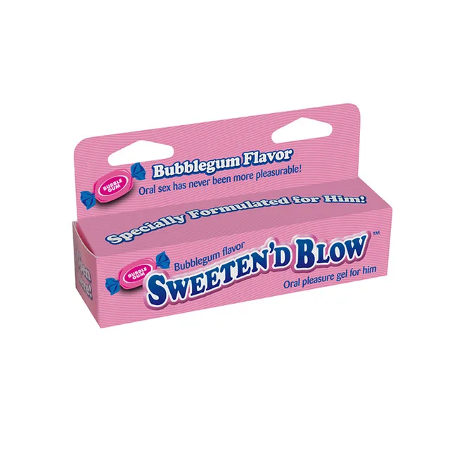 Sweeten'd Blow bubble gum gel 1.5 oz bright-pink carton with blue lettering
