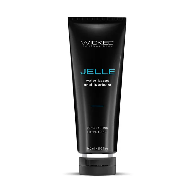 Wicked Jelle 8-ounce lubricant black squeeze tube front view
