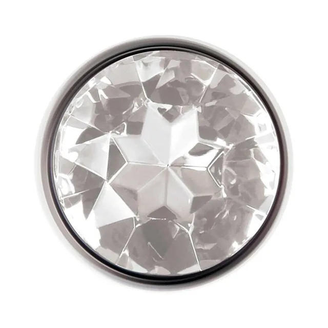 Adam & Eve Clear Gem Large metal anal plug close-up of round clear faceted jewel base