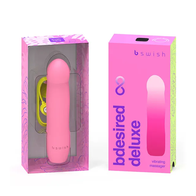 Flamingo Pink B Swish Bdesired Infinite Deluxe massager with window box and yellow cable