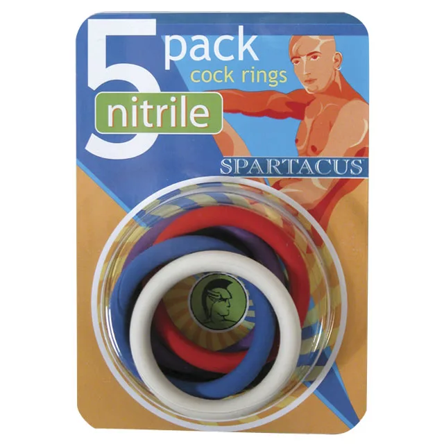 Spartacus five-pack of assorted nitrile rings on blue card