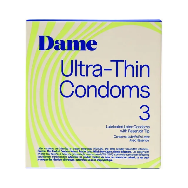 Dame Ultra-Thin lubricated latex condoms 3-pack box