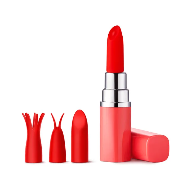 Coral LV57 lipstick body with three red attachment tips
