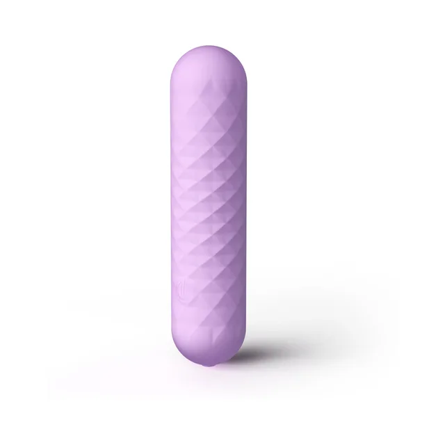 Minnie's Spark purple textured bullet vibrator upright front view with raised diamond pattern