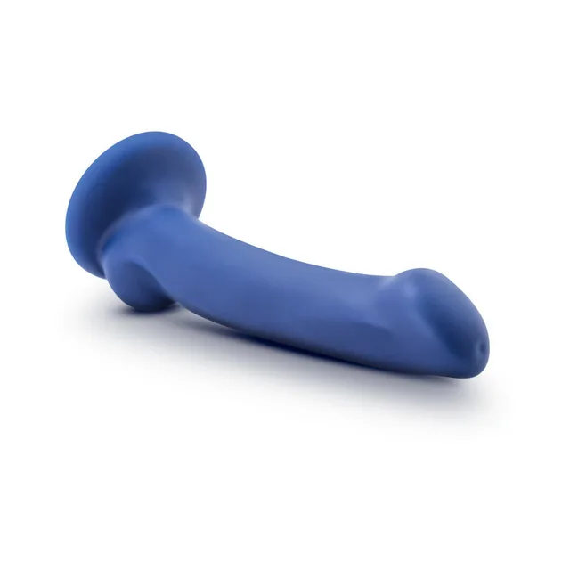 Side view of slender blue D10 Ergo Mini dildo
