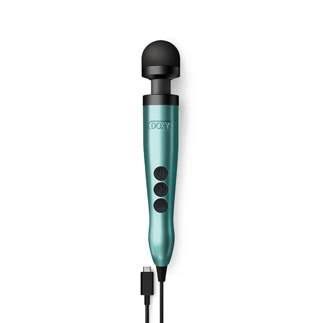 turquoise Doxy USB-C wand with black head and charging cable