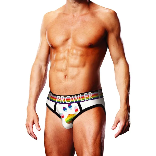 Front view of white Prowler paw-print brief size XL