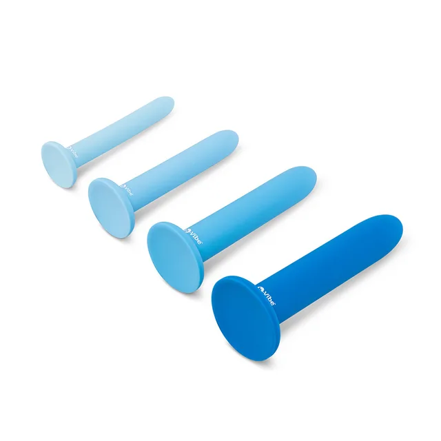 b-Vibe blue silicone dilator set four pieces arranged by graduated size