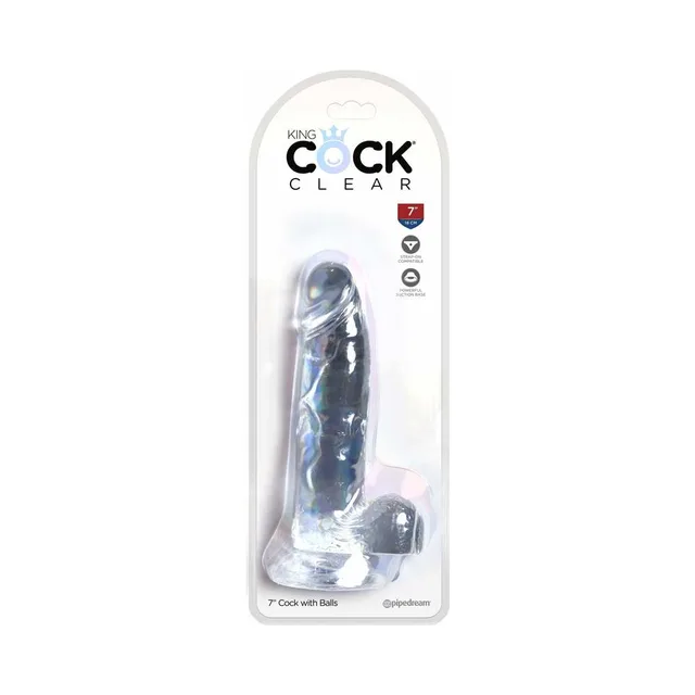 King Cock Clear 7-inch dildo with balls in blister pack