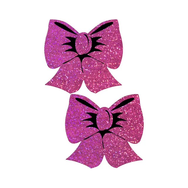 Pair of layered hot-pink glitter bow pasties
